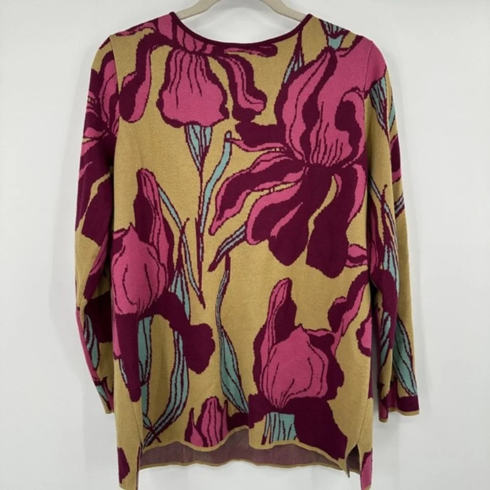 Floral Knit Scoop Neck Sweater in Mustard & Berry